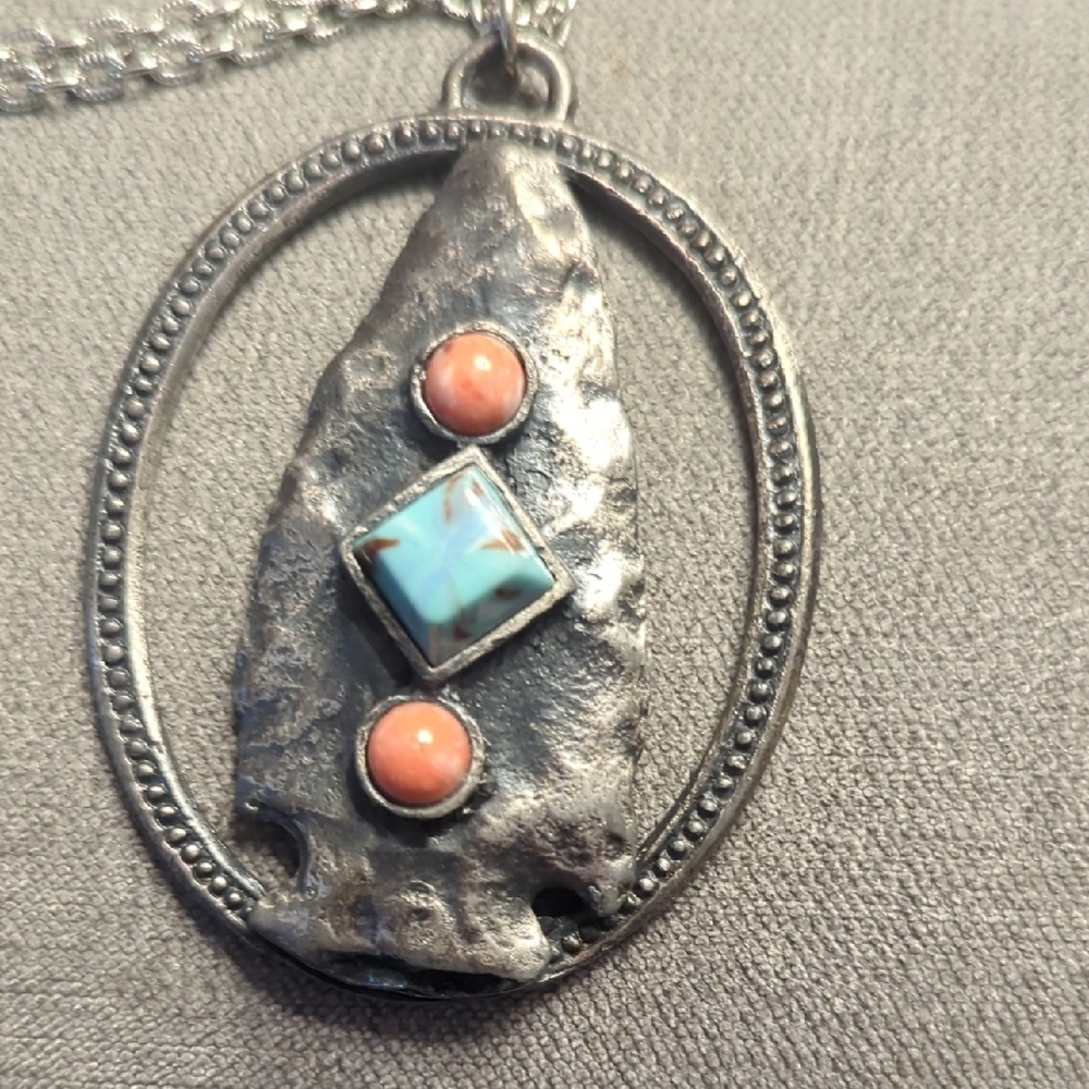 Silver and Coral Pendant Necklace